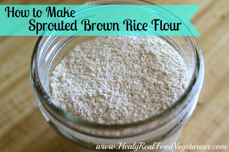 A close up of sprouted brown rice flour in a mason jar