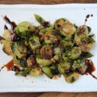 Lemon Garlic Brussels Sprouts with Balsamic Glaze