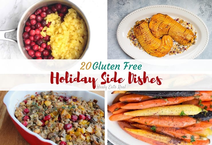 Collage of gluten free side dishes for holidays