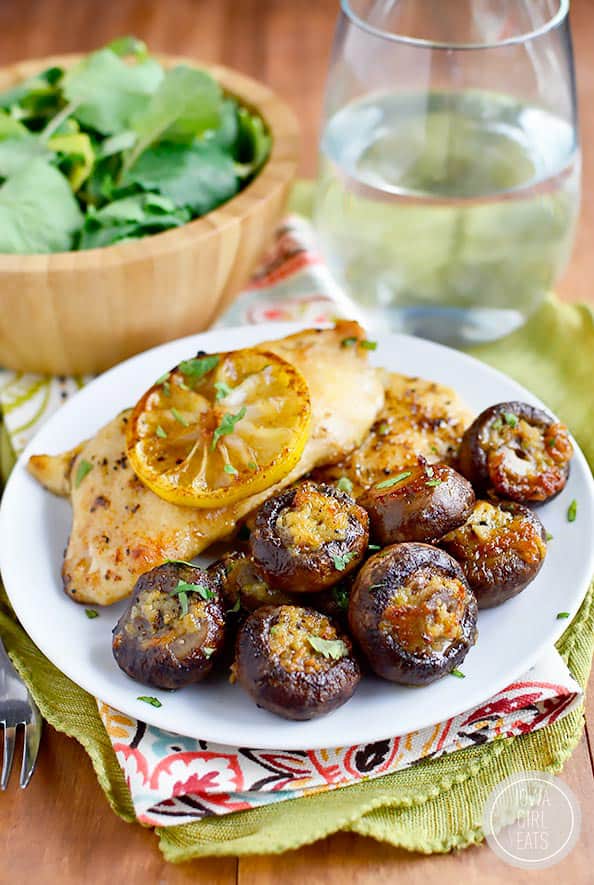 Garlic butter roasted mushrooms on a plate