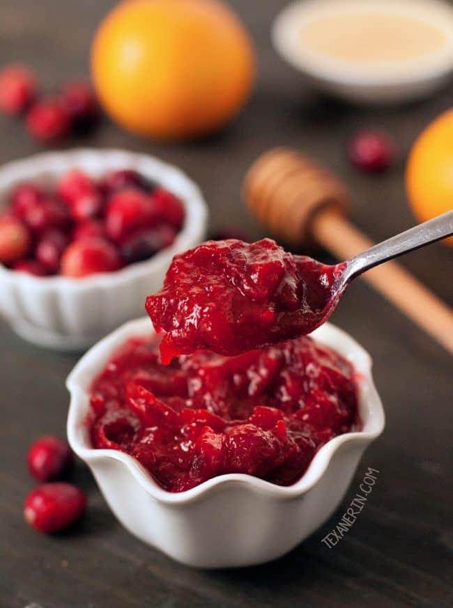 A close up of a spoonful of cranberry sauce