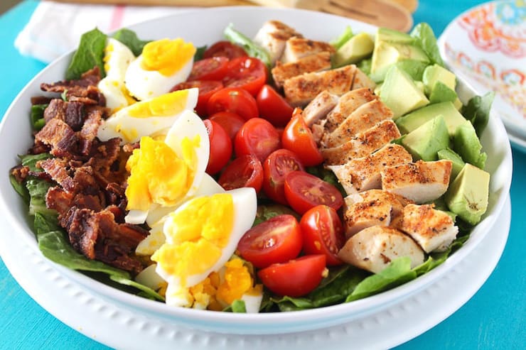 A side shot of a Cobb Salad Recipe