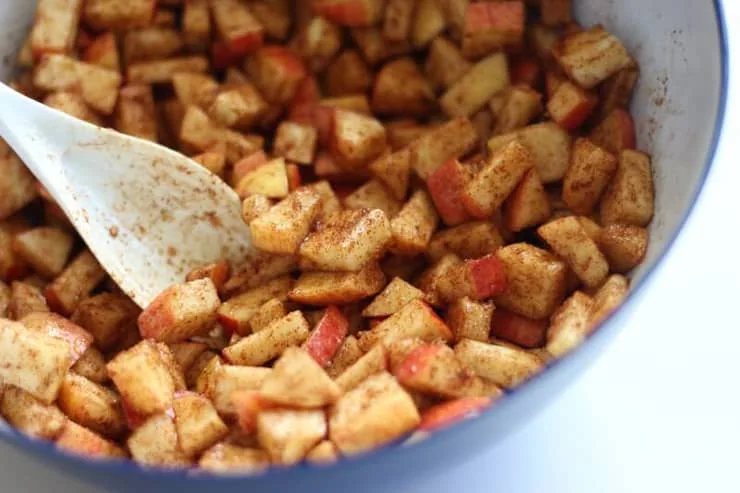 A close up of paleo apple crisp filling