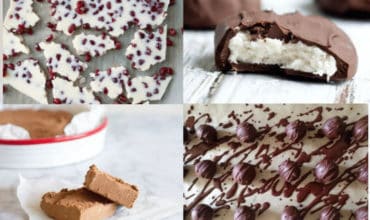 A collage image of holiday candy recipes