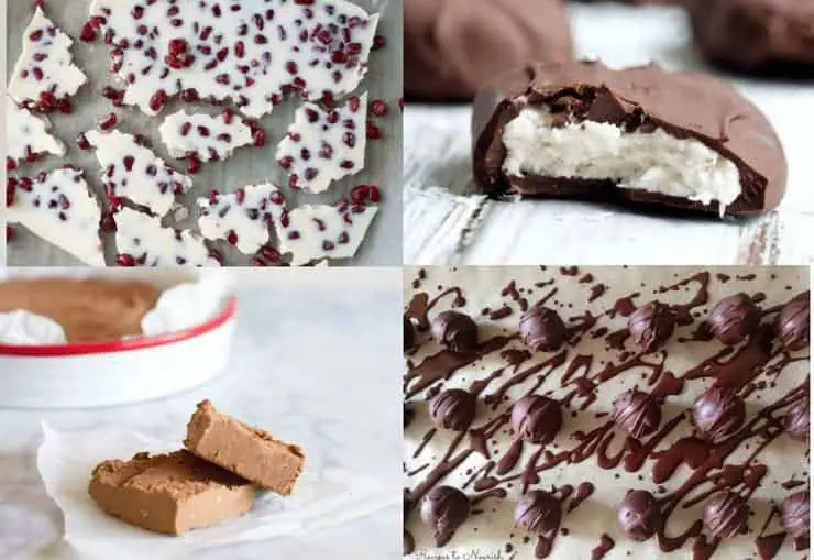 A collage image of holiday candy recipes