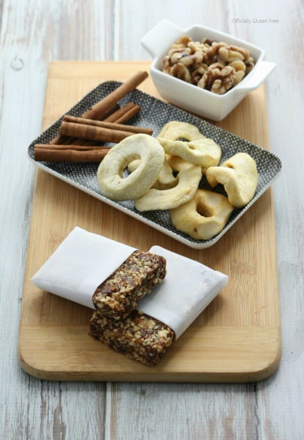 Apple bars with ingredients on a cutting board