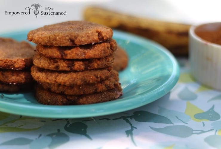 six cookies stacked on a blue plate