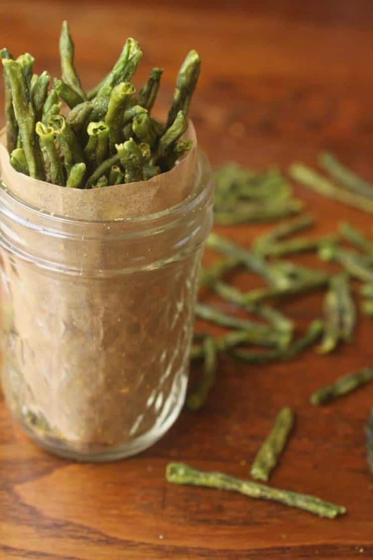 Green beans in a glass jar