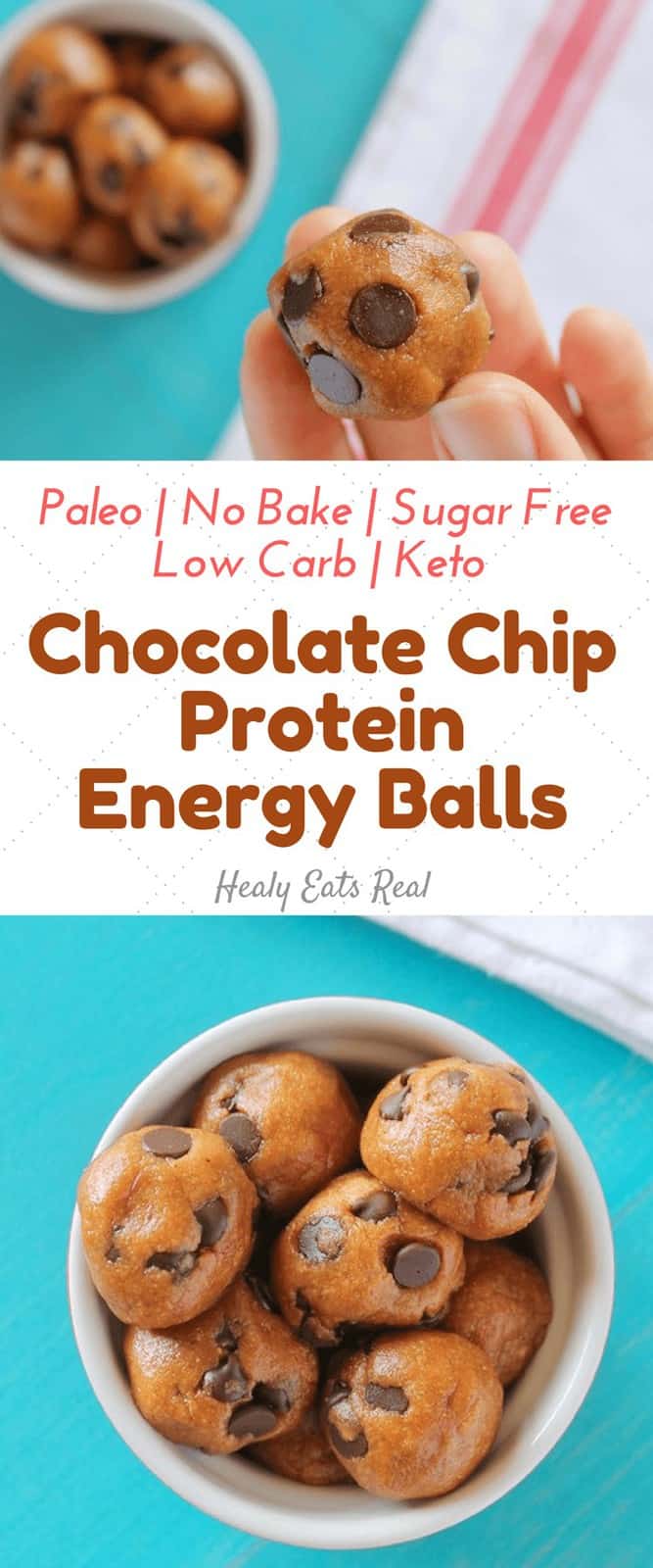 Chocolate Chip Protein Energy Balls (Paleo, Low Carb, No Bake)