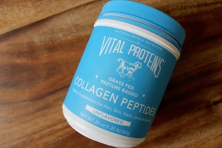 An overhead shot of a tub of collagen peptides