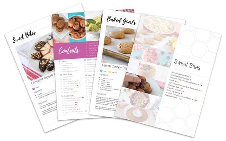Sugar Free Paleo Desserts ebook pages arranged in a fan shape
