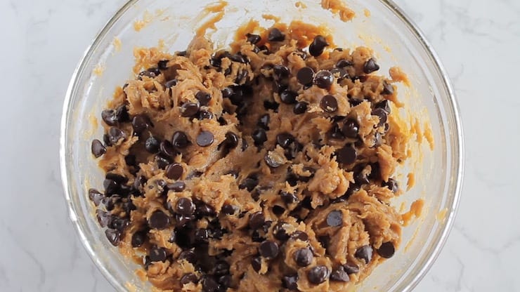 clear bowl of keto chocolate chip cookie dough