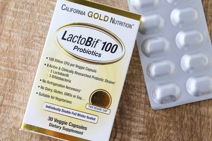 Box of LactoBif 100 probiotics on a wooden table