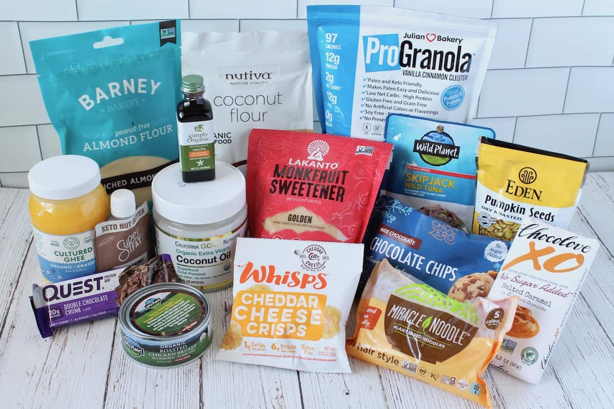 Collection of keto pantry essential product packages