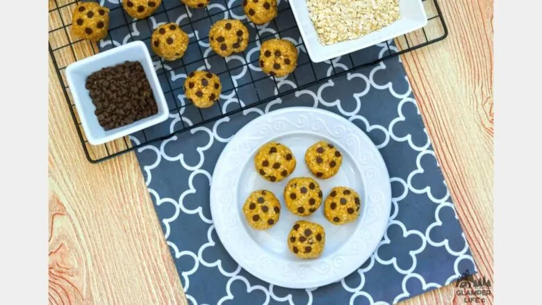 overhead shot of chocolate chip energy bites